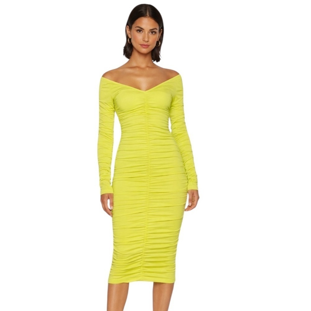 Helmut Lang Long Sleeve Ruched Mini Dress Bright Yellow Size XS/S NWT